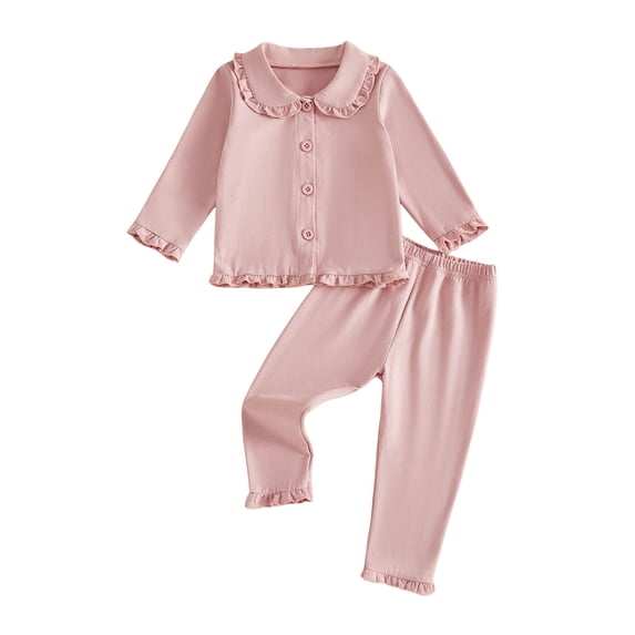 WUSUOWEI Toddler Girl 2-Piece Loungewear Set, Long Sleeve Solid Color Top & Shorts, Soft Cotton Comfortable Home Wear Pajamas for Girls 2-3 Years