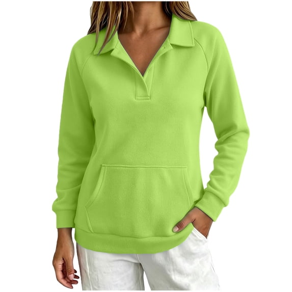 WUSUOWEI Womens V Neck Long Sleeve Sweatshirt Bottom Tops Lightweight Dressy Casual Business Basic Pullover Top with Pockets 2026 Fall Winter Outfits M