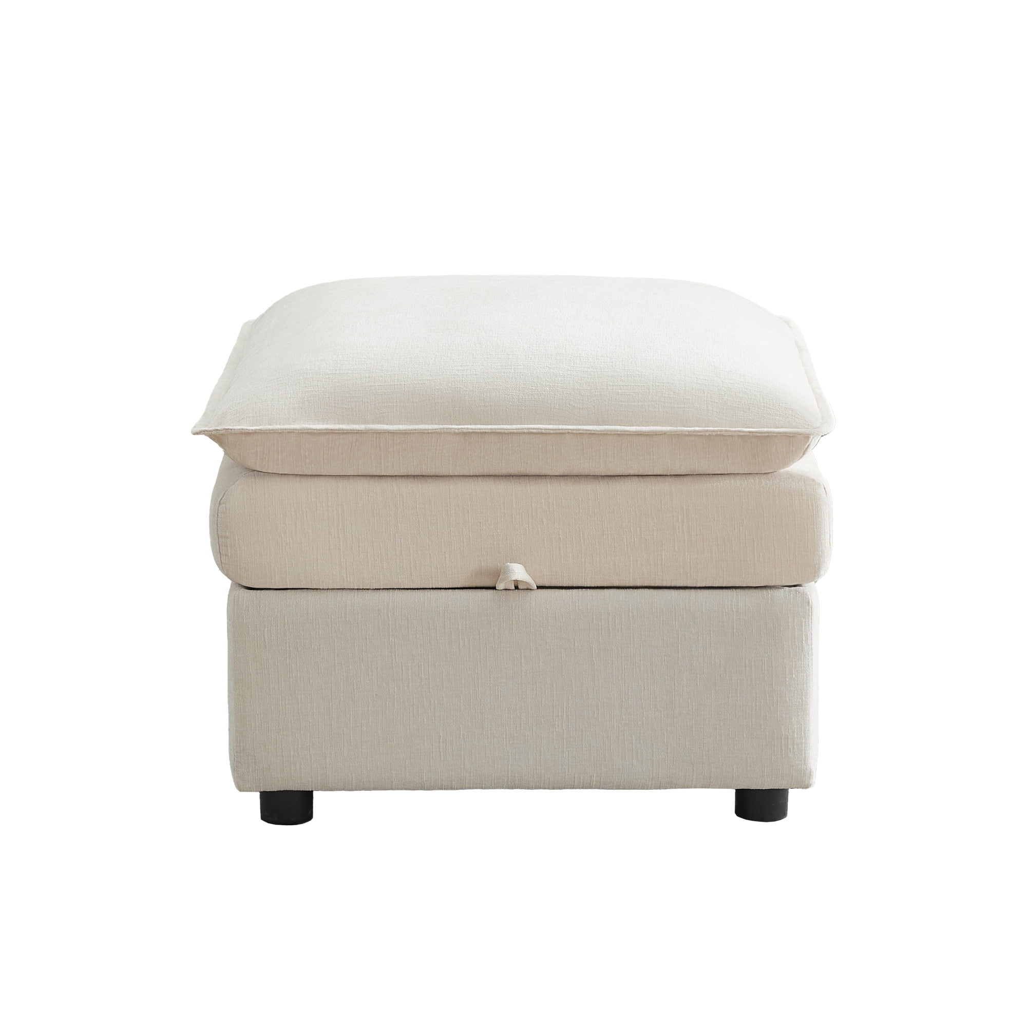 WUTUTUEE 27" Large Square Ottoman with Storage, Modern Chenille Beige Upholstered Footrest Coffee Table for Couch, Living Room, Bedroom, Entryway, with Anti-Slip Legs