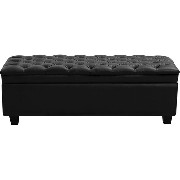 WUTUTUEE 50" Faux Leather Storage Ottoman , Upholstered Rectangle End of Bed Storage Ottoman Tufted Living Room Bedroom with Safety Hinge, Solid Wood Legs, Loads 500 lb(Black)