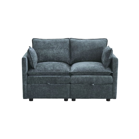 WUTUTUEE 55" Cloud Modular Loveseat Sofa with Storage, Modern Upholstered Chenille 2-Seater Sectional Sofa with Armrests for Living Room, Small Space, Blue