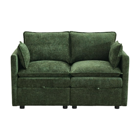 WUTUTUEE 55" Cloud Modular Loveseat Sofa with Storage, Modern Upholstered Chenille 2-Seater Sectional Sofa with Armrests for Living Room, Small Space, Green