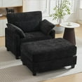 thumbnail image 1 of WUTUTUEE 57.5" Oversized Chaise Lounge with Ottoman, Chenille Upholstered Comfy Sleeper Chair for Living Room, Bedroom & Office, Black, 1 of 11