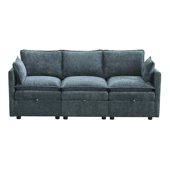 WUTUTUEE 80" Cloud Modular 3-Seater Sofa with Storage, Modern Upholstered Chenille Sectional Sofa with Armrests for Living Room, Small Space, Blue
