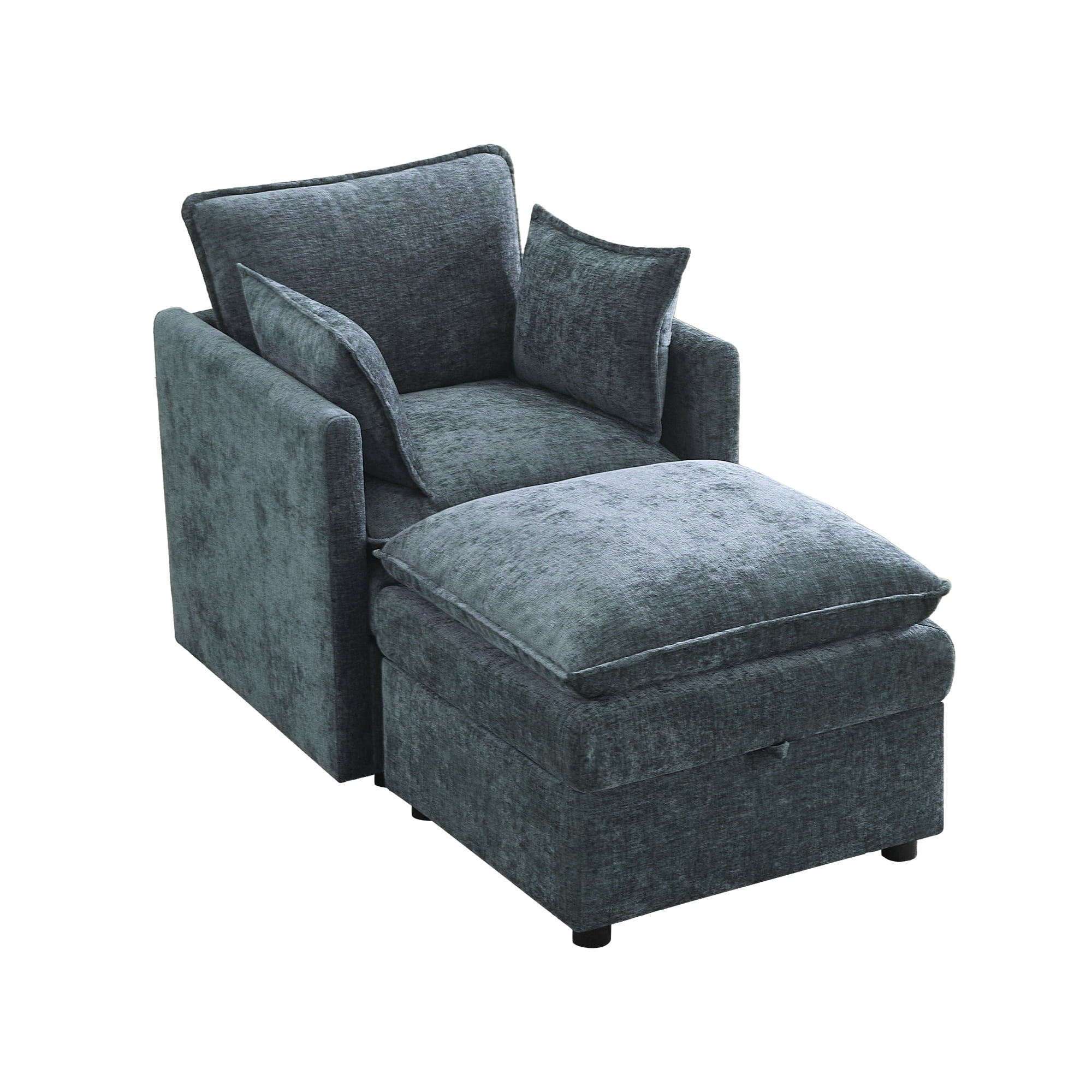 WUTUTUEE Cloud Modular Single Sofa Chair with Storage Ottoman, Modern Upholstered Chenille Accent Chair for Living Room, Bedroom, Small Space, Blue