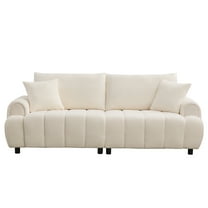 WUTUTUEE Modern Boucle Loveseat,2-Seater Curved Sofa with Plush Sherpa Upholstery,Oversized Comfy Couches for Living Room,Bedroom,Beige