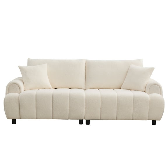 WUTUTUEE Modern Boucle Loveseat,2-Seater Curved Sofa with Plush Sherpa Upholstery,Oversized Comfy Couches for Living Room,Bedroom,Beige