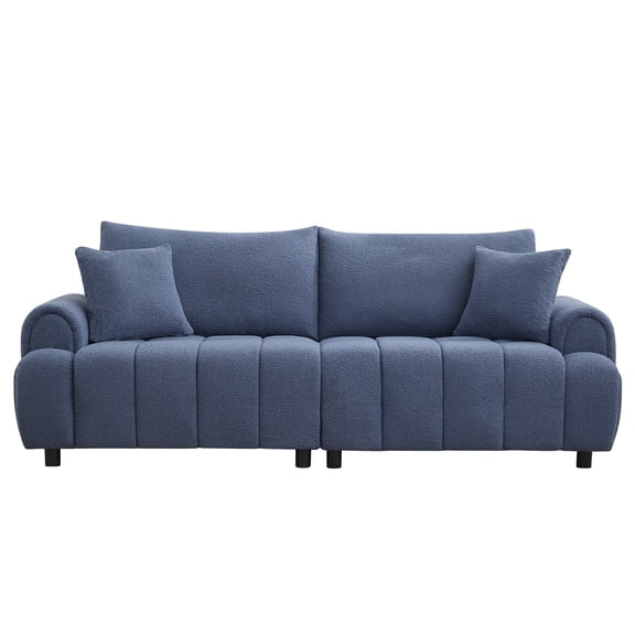 WUTUTUEE Modern Boucle Loveseat,2-Seater Curved Sofa with Plush Sherpa Upholstery,Oversized Comfy Couches for Living Room,Bedroom,Blue