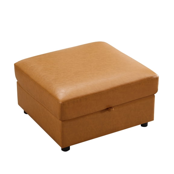 WUTUTUEE Modular Storage Ottoman for Sectional Sofa, Matching Faux Leather Footrest & Coffee Table with Lift-Top Lid, Brown