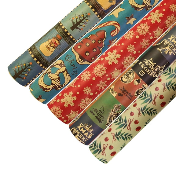 WUTYU 5 Sheets Christmas Wrapping Paper Sheets, Recycled Kraft Gift Wrapping Paper with Tags Stickers,Xmas Wrapping Paper for Gifts Wrapping Arts Crafts Decorations