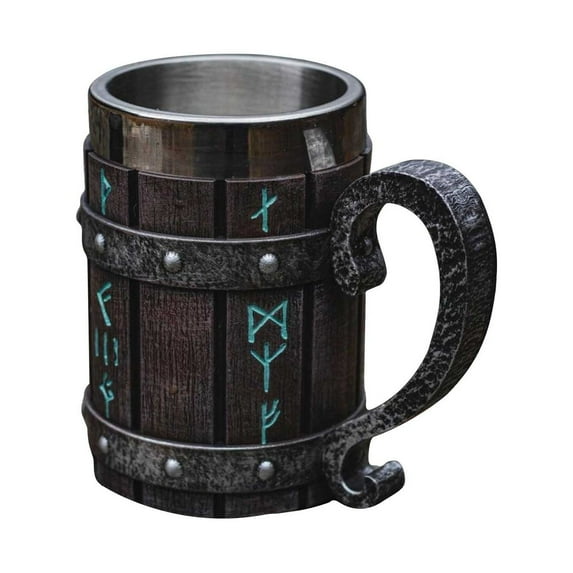 WUTYU Creative and Interesting Design Rune Drinking Mug Rune Mug Tankard Cup for Men Gift Norse Decor Wooden Coffee Cool Mug Gift