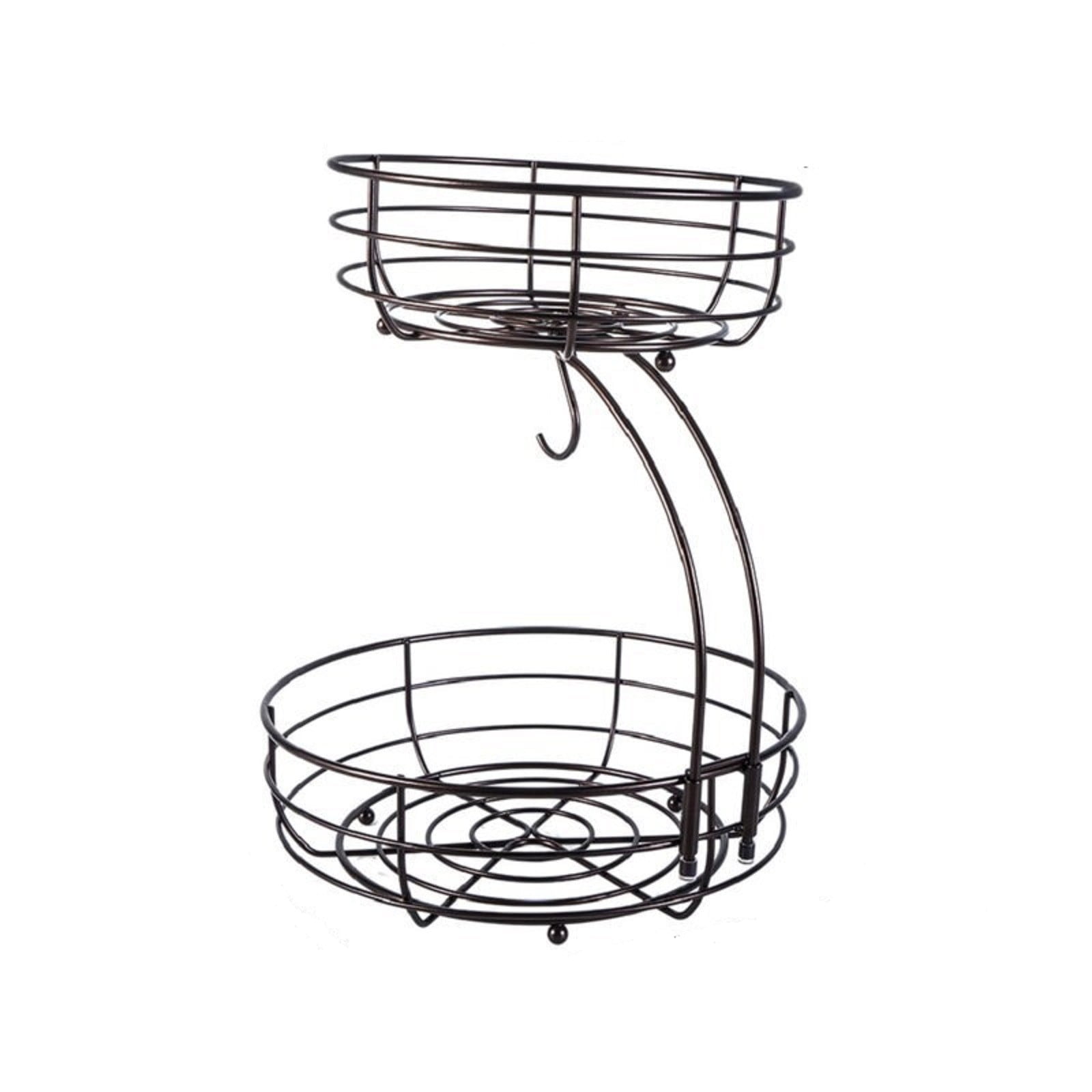 WUTYU Shelves Produce Containers for Fridge Shelving Unit 2 Tier Metal Fruit Basket Holder With Banana Tree Detachable Fruit Organizerfor Kitchen Countertop Black Holder Stand Dessert Tray