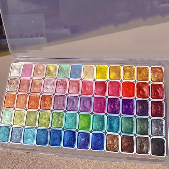 WUUJIPAI 24 Colors Metallic Watercolor Paint Set - Color Shifting Shimmer Glitter Half Pans with Water Brush Pen