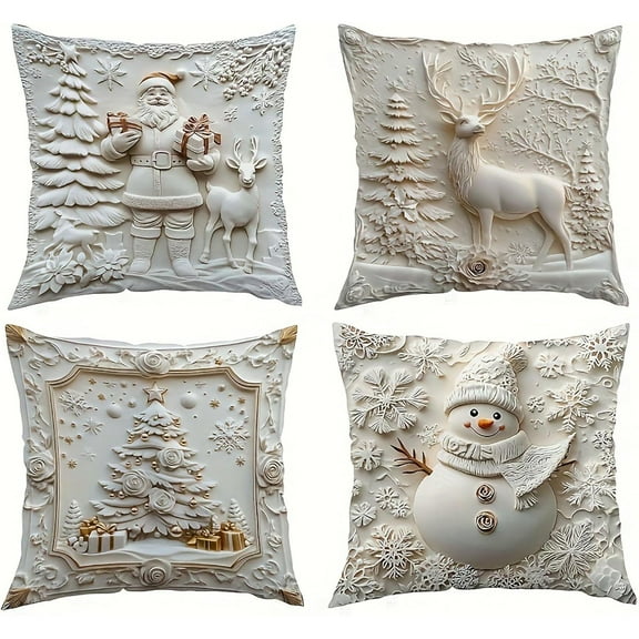 WUUJIPAI Christmas Pillow Covers 18x18 inch Set of 4, Soft Linen Cushion Cases with Invisible Zipper for Living Room & Home Decor