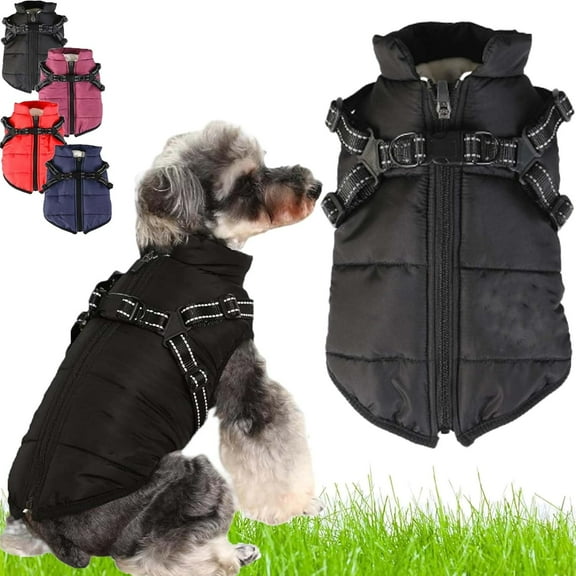 WUUJIPAI Dog Coats for Winter, Warm Waterproof Jacket with Harness & Zipper, 3-in-1 Snow Dog Coats for Small Medium Large Breeds