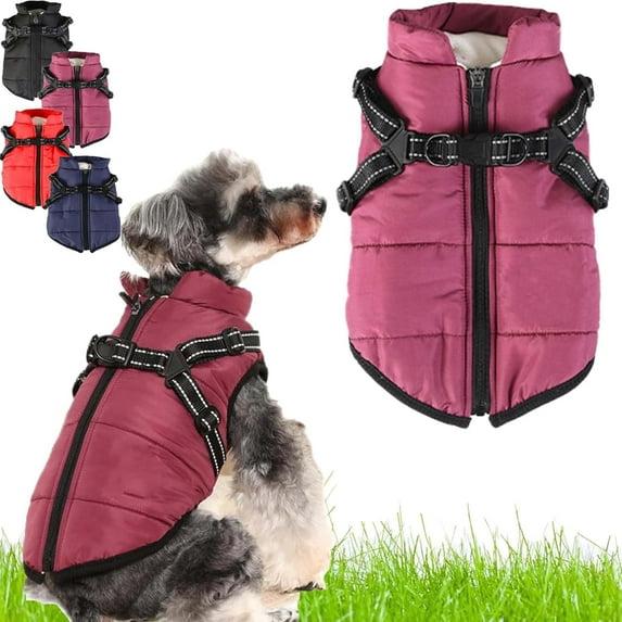 WUUJIPAI Dog Coats for Winter, Warm Waterproof Jacket with Harness & Zipper, 3-in-1 Snow Dog Coats for Small Medium Large Breeds