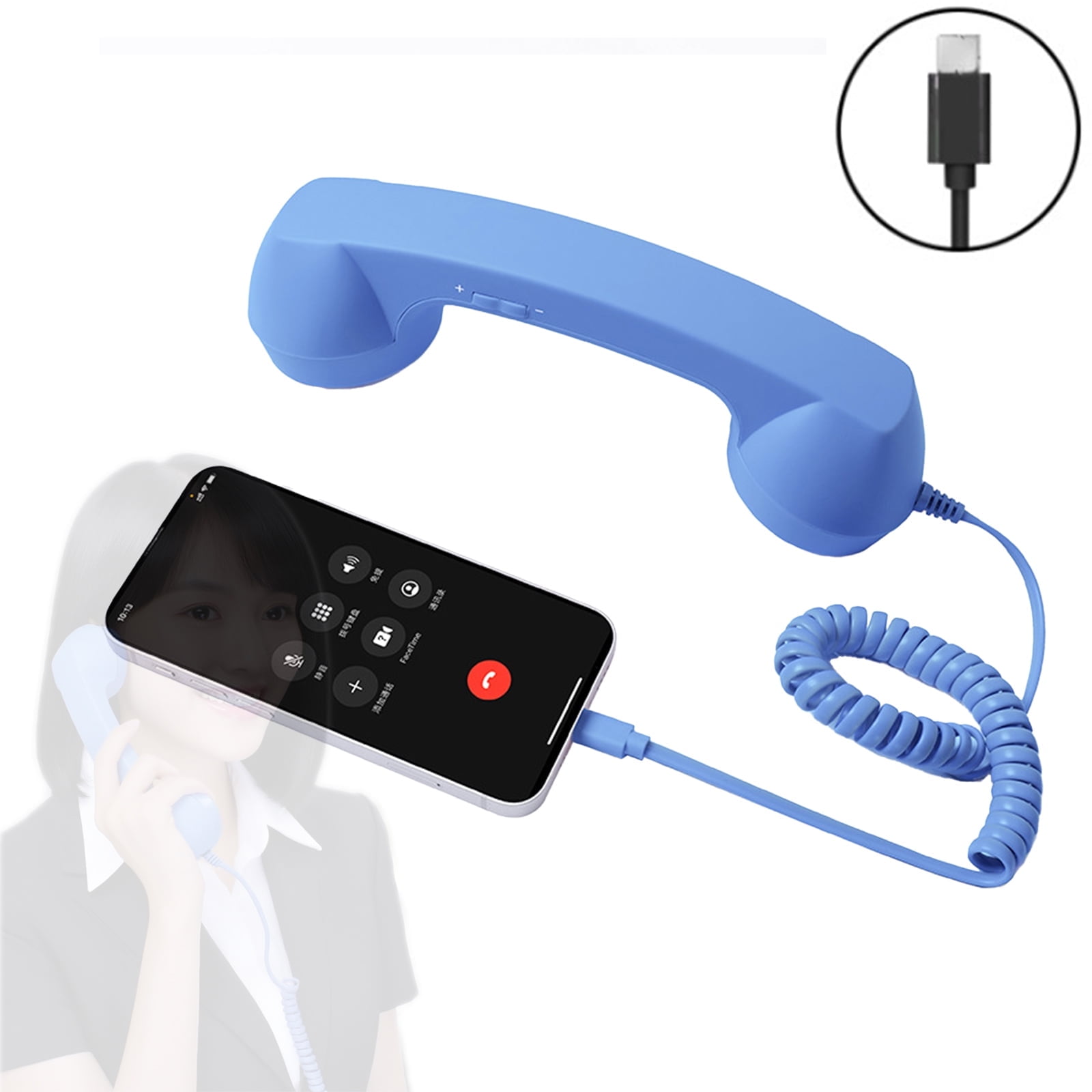 WUUJIPAI Retro Phone Handset with Microphone & Speaker, Type-C Cell to ...