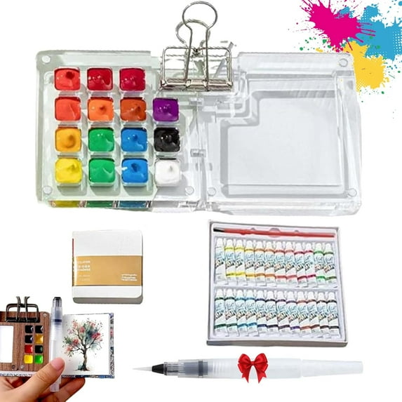 Tobios Mini Watercolor Set – Wooden Travel Palette with 24 Colors