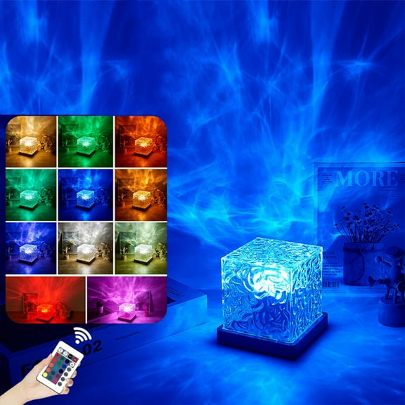 WUUJIPAI Aurora Light Projector, 16-Color LED Ocean Wave Projector Light, Rechargeable Dimmable Cube Night Light for Bedroom, Living Room