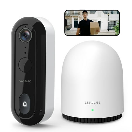 WUUK 2K Wireless Doorbell Camera with Free 32GB Local Storage Base Station, No Monthly Fee, Battery Powered Video Doorbell, Triple Motion Detection, Compatible with Alexa & Google