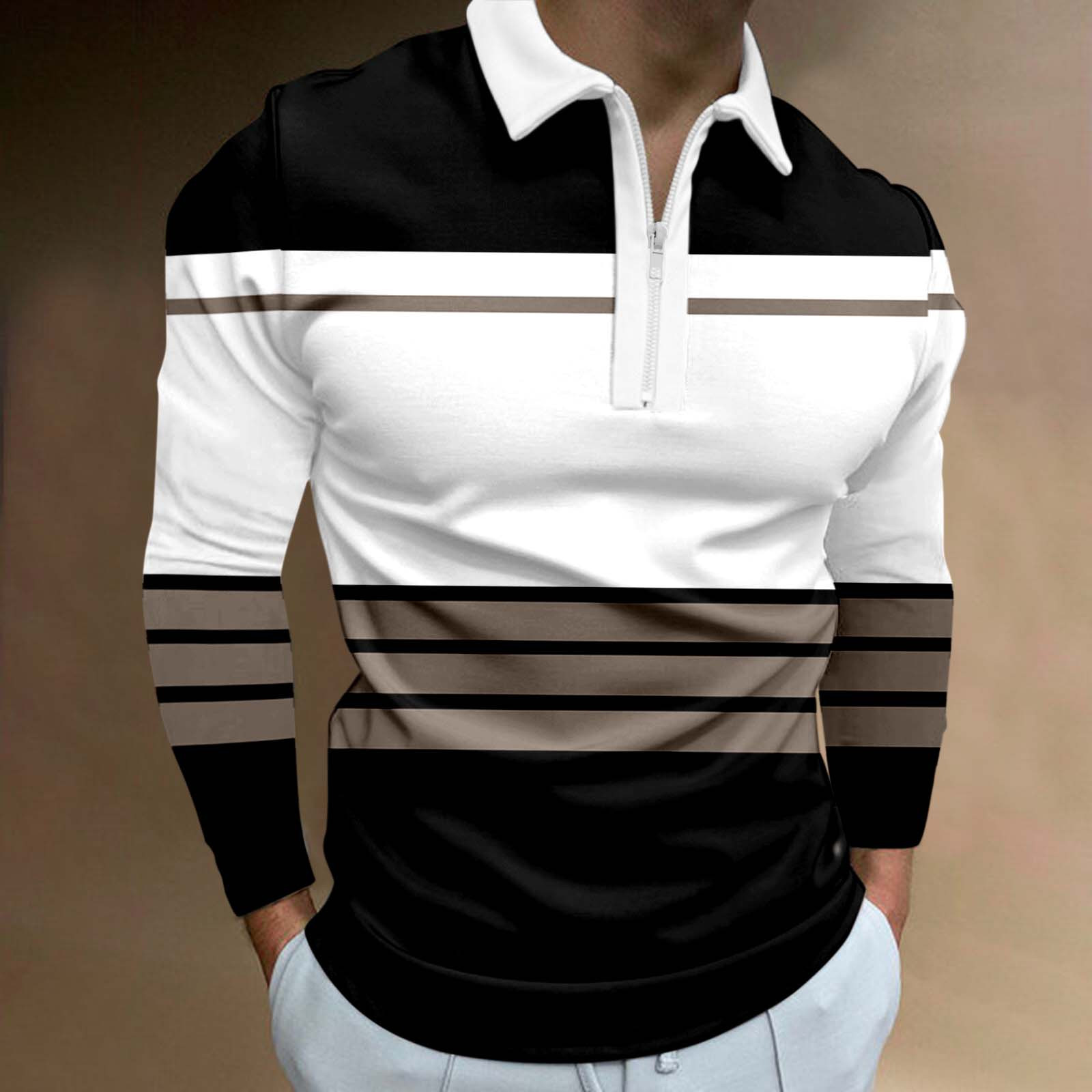 WUWUQF Men's Long Sleeve Polo Shirts Male Splice Color Print T-Shirt ...