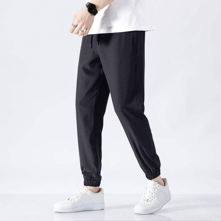 WUWUQF Mens Joggers Sweat Pants Guard Loose Ice Silk Solid Sports Leggings Sweatpants for Men Dark Gray Walmart