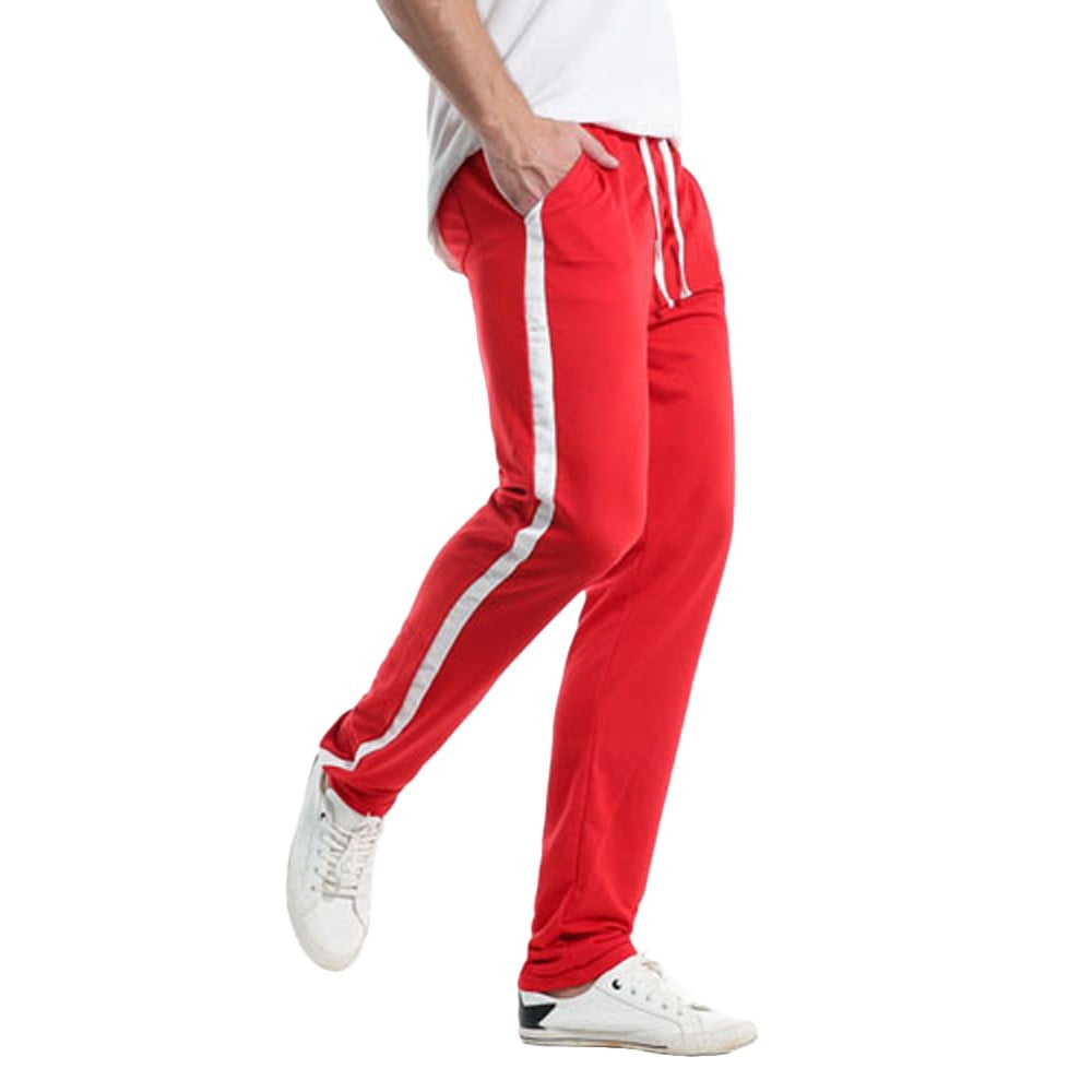 WUWUQF Mens Joggers Sweat Pants Men s Casual Slim Sports Pants Striped Trousers Baggy Harem Long Red Walmart