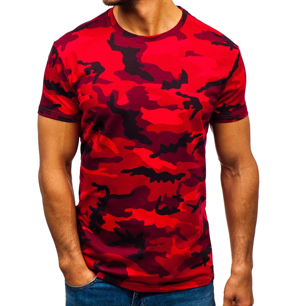 WUWUQF Mens T Shirt Sleeve Casual Lapel Short Camouflage Striped Shirt ...
