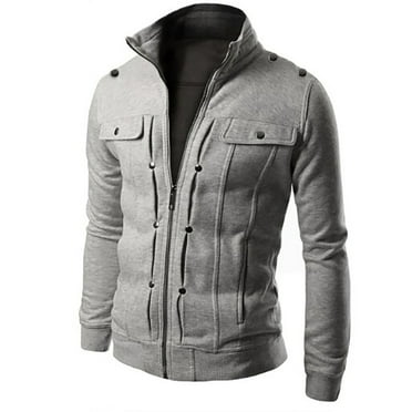 WUWUQF Outerwear Men Full Zip No Hood, Top Fashio N Mens Slim Designed Lapel Cardigan Coat Jacket
