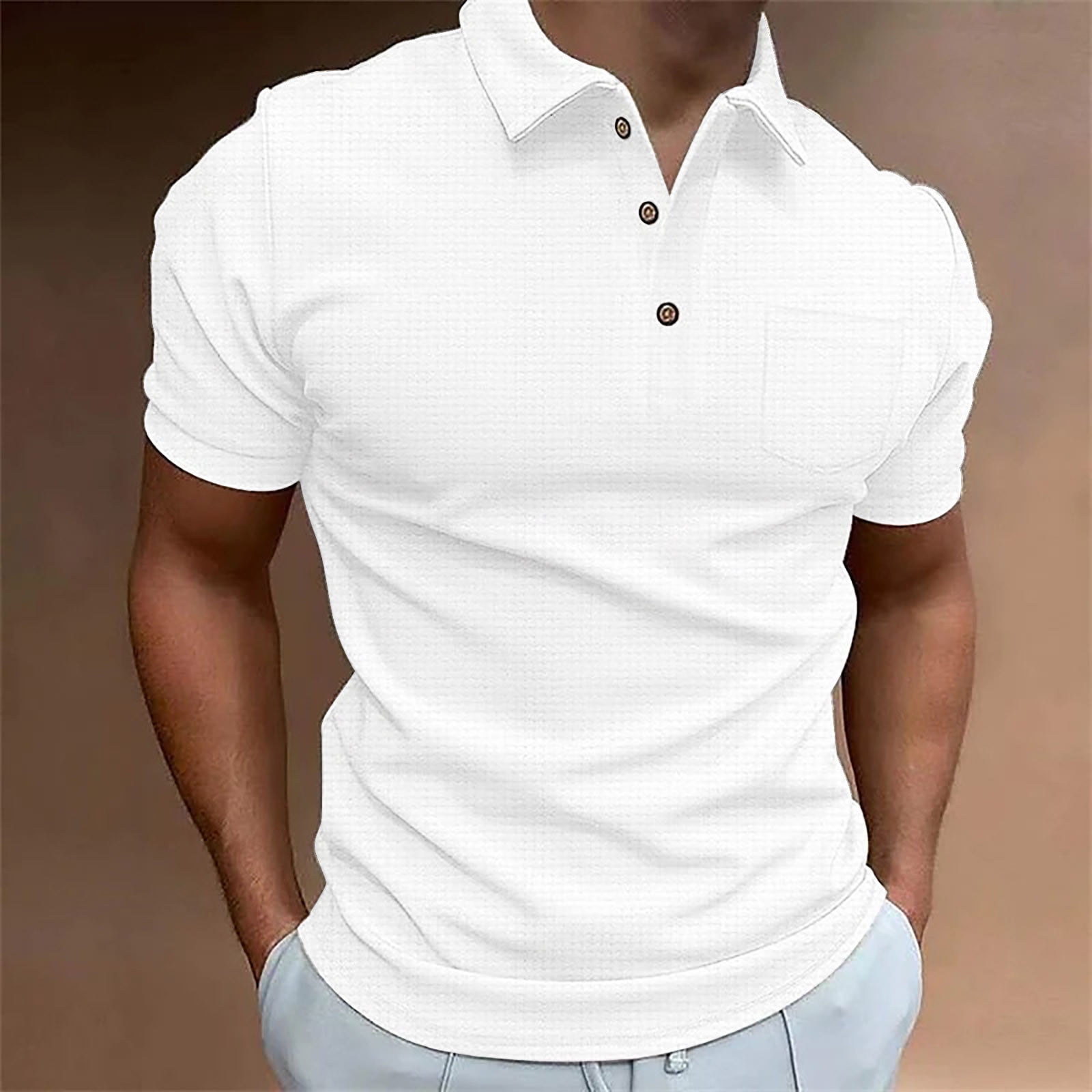 WUWUQF Polo Shirts Mens Waffles Knit Shirts Short Sleeve Slim Fit Golf