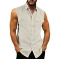 thumbnail image 1 of WUWUQF Sleeveless Button down Shirts, Male Summer Top Shirt Double Pocket Sleeveless Turn down Collar Mens Big And Tall Shirts, 1 of 7