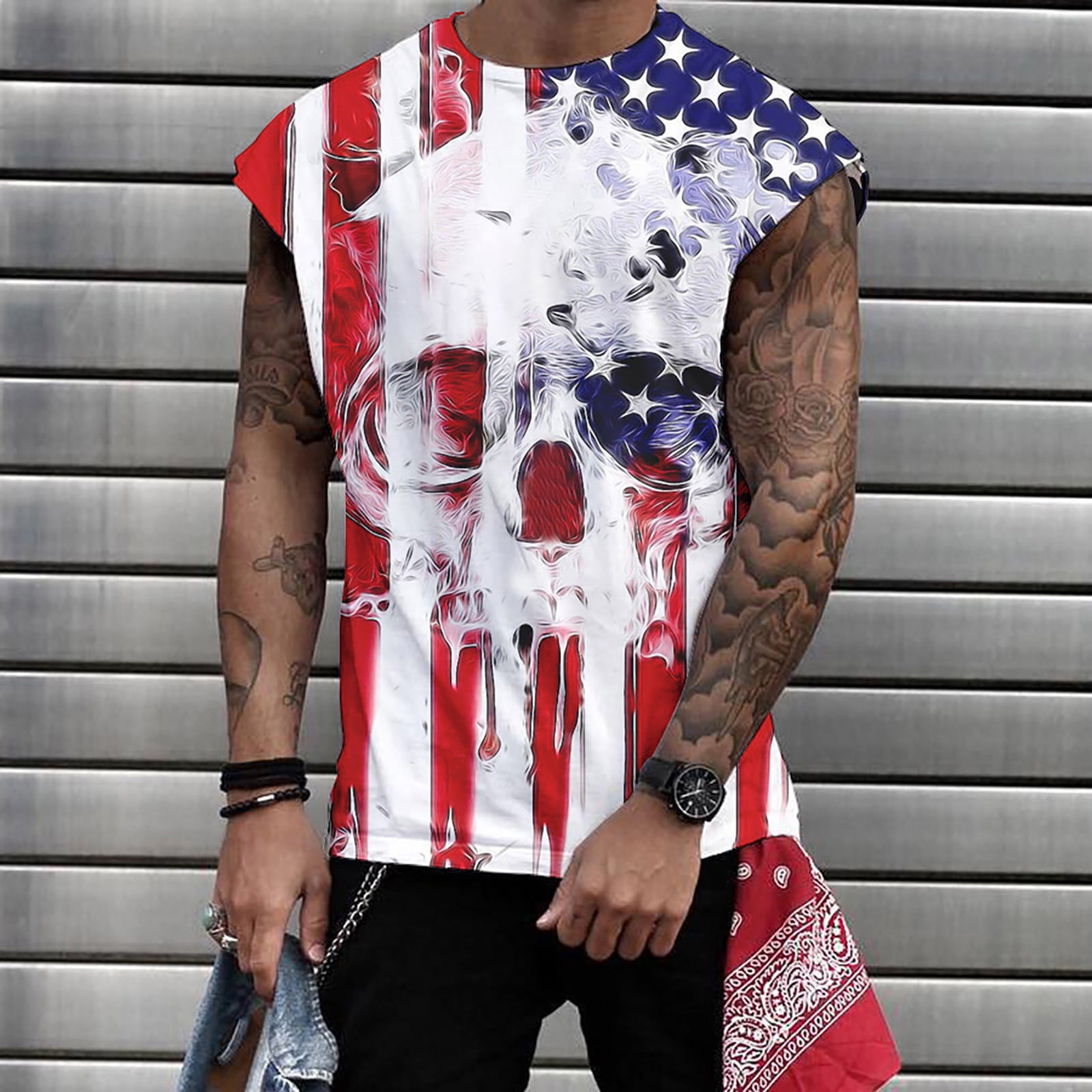 Wuwuqf Tank Tops Men Casual American Flag Print Sleeveless Muscle Patriotic Tees Cool Workout T 6028