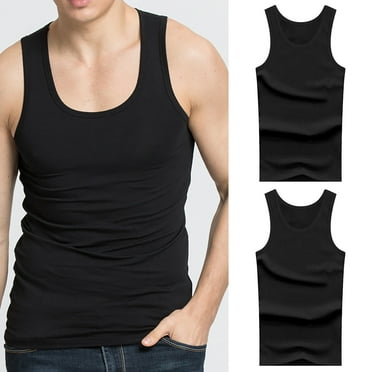 WUWUQF Undershirts for Men Pack Sleeveless Shirts Tank Top High Elastic Cotton Slim Fit Sports Black