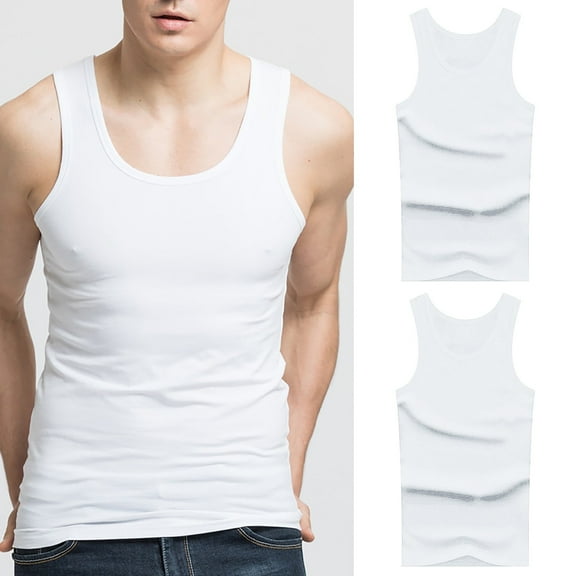 WUWUQF Undershirts for Men Pack Sleeveless Shirts Tank Top High Elastic Cotton Slim Fit Sports White
