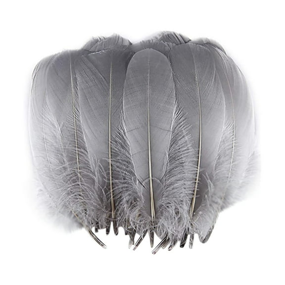 WUXIAB 100Pcs Craft Feathers Bulk,Goose Feathers Bulk DIY Crafts Feathers,Decoration Floating Big Craft Wedding Diy Decor,Grey