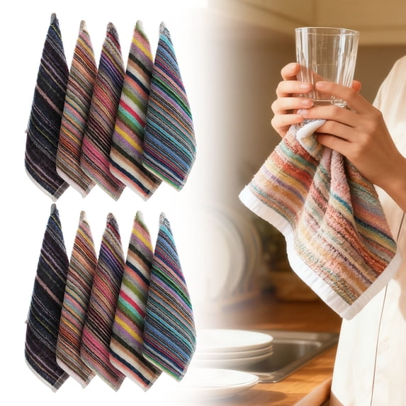 WUXIAB 10Pcs Cotton Kitchen Dishcloths,Absorbent Quick-Drying Dish Rags,Cleaning Cloths,Pure Cotton Food-Safe Dishcloths,Machine Washable Kitchen Rags,Multi-Size Household Cleaning Cloths 9.84"