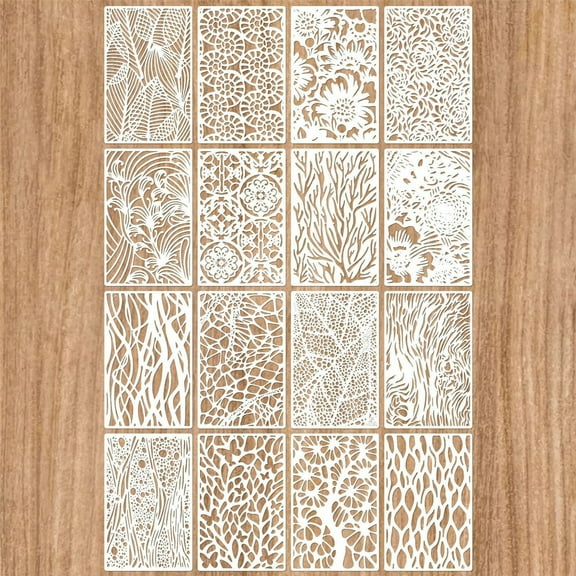 WUXIAB 16-Piece Plastic Stencil Set,Abstract Layer Stencil,Reusable Geometric Painting Stencils,Painting for Scrapbooking,Floor,Furniture,Wall Design,Decoration,DIY Scrapbooking Crafts