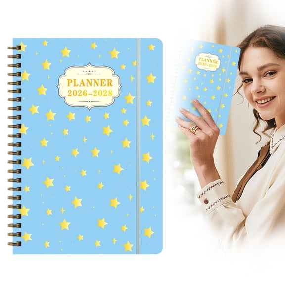 WUXIAB 2026-2028 Refillable Planner,A5 Portable Long-Term Planning Notebook,Loose-Leaf Work Organizer,Durable Sturdy Binding Productivity Note,Long-Term Goal Project Tracking To-Do List Planner Blue