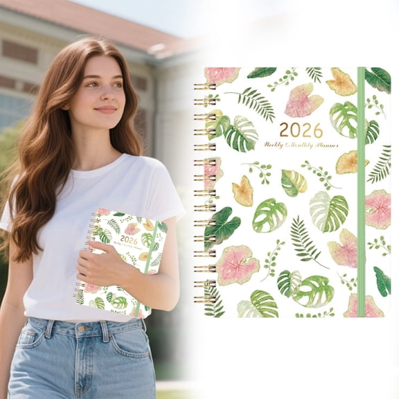 WUXIAB 2026 Stylish Weekly & Monthly Planner,Hardcover Floral Cactus Agenda Book,Portable Planner,Time Management Organizer,Twin-Wire Binding Year-Long Planner,Aesthetic Women’S Planning Tool