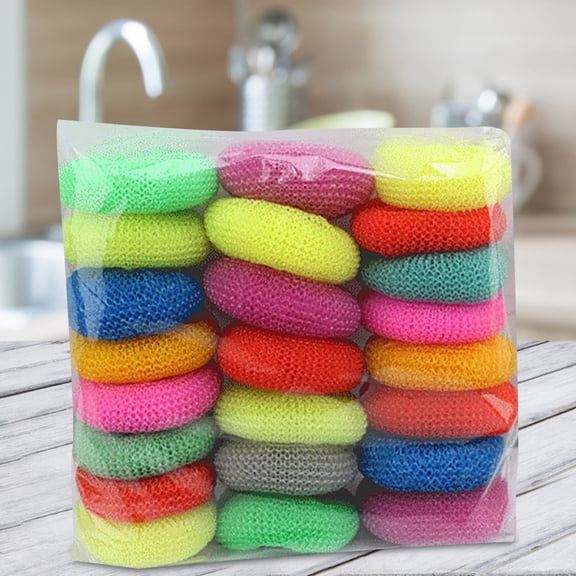 WUXIAB Assorted Colors Round Nylon Dish Scouring Pads,Mesh Scourers,Round Nylon Pad,Scourers,Non-Scratch Plastic Scourers,Stain Removing Scrubber,For Kitchen Garage Bathroom (Pack Of 24)