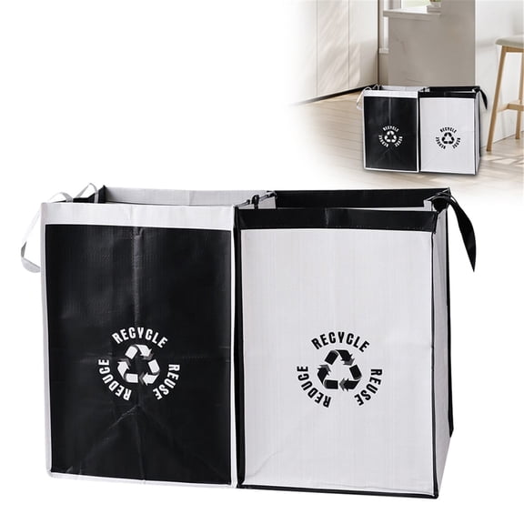 WUXIAB 2Pc Polypropylene Waterproof Recycle Waste Bag – 28.7L Reusable Trash Sorting Organizer,Recycling Bin Basket,Home Recycle Bag For Kitchen & Home,Sturdy Base Plate Indoor Recycling Bin Basket