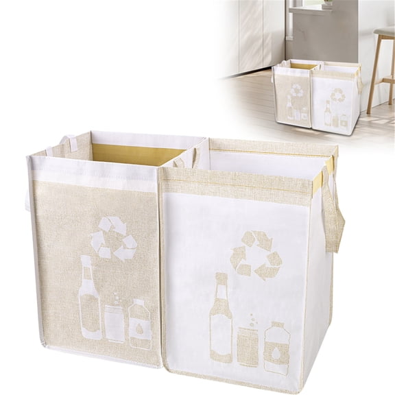 WUXIAB 2Pc Polypropylene Waterproof Recycle Waste Bag – 28.7L Reusable Trash Sorting Organizer,Recycling Bin Basket,Home Recycle Bag For Kitchen & Home,Sturdy Base Plate Indoor Recycling Bin Basket