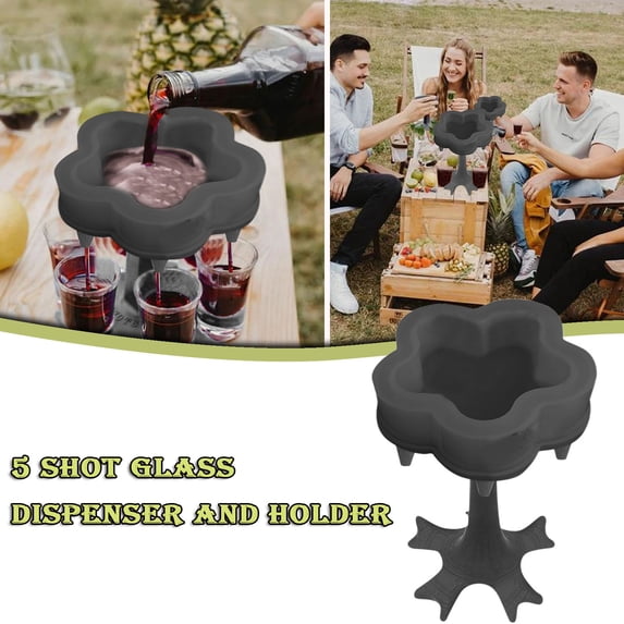 WUXIAB 5-Shot Glass Dispenser,Flower Design Liquor Pourer,Simultaneous Shot Filler,Parties & Home Bars Essential,Party Drinkware,Ice Compartment,Food-Safe Pla Plastic,All-In-One Carrier