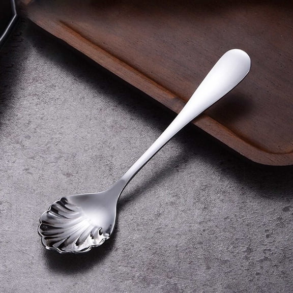 WUXIAB Afternoon Tea Table Spoon,Dishwasher Safe Table Spoon,Dishwasher Safe Spoon,Shell Shaped Stainless Steel Sugar Spoon,Creative Silver Small Dessert Spoon for Jam,Tea Stirring,and Spices,Silver