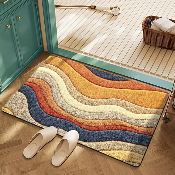 WUXIAB Anti Skid Door Mat,Art Pattern Floor Mat,3D Visual Diatomaceous Earth Bath Mat,15.7x23.6 Inch Absorbent Quick-Drying Velvet Carpet,Entryway Rug for Bathroom,Kitchen,Yellow Gradient Pattern