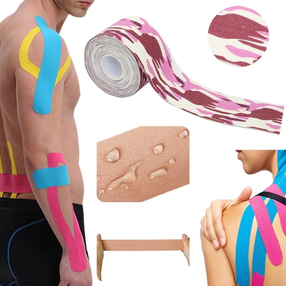 WUXIAB Athletic Sports Tape,Pink 2Inx5M Finger Ankle Wrist Knee Tape,Self Adhesive Bandage,Easy Tear Sports Tape,Athlete Trainer Tape,Team Color Tape,Waterproof Kinesiology Tape,Elastic Muscle Tape
