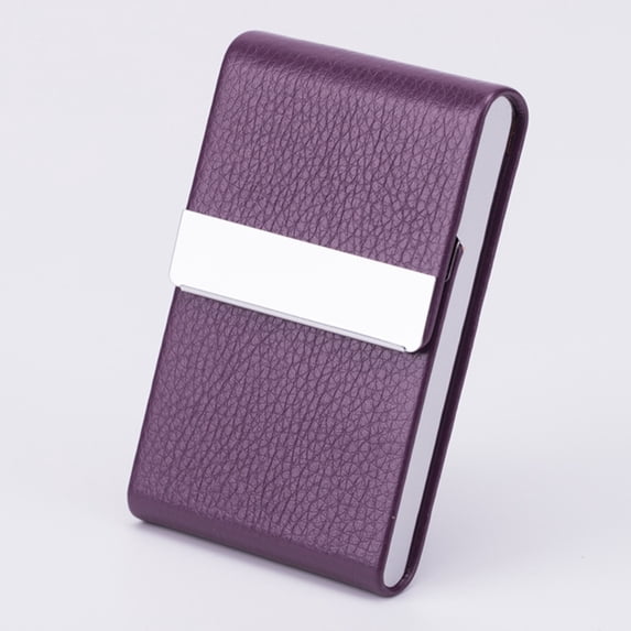 WUXIAB Business Card Holder,Pu Leather Metal Case,Slim Pocket Card Carrier,Magnetic Shut Name Card Holder,Blocking Unisex Meeting Accessory,Sleek Card Storage,Professional Office Organizer Purple