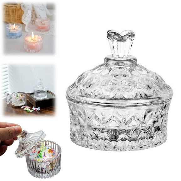 WUXIAB Christmas Glass Candy Storage Box,Clear Sugar Dish With Lid,Crystal Covered Candy Bowl,Embossed Glass Candy Dishes,Diamond Faceted Food Container,Jewelry Box for Wedding Party Buffet Decor