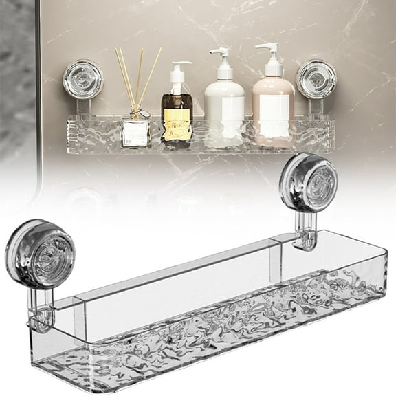 WUXIAB Corrugated Suction Cup Shower Caddy - Heavy-Duty,Drill-Free Wall-Mounted Bath Rack,Bathroom Storage Shelf With Strong Suction,Large Capacity Floating Organizer For Toiletrie In Shower Clear