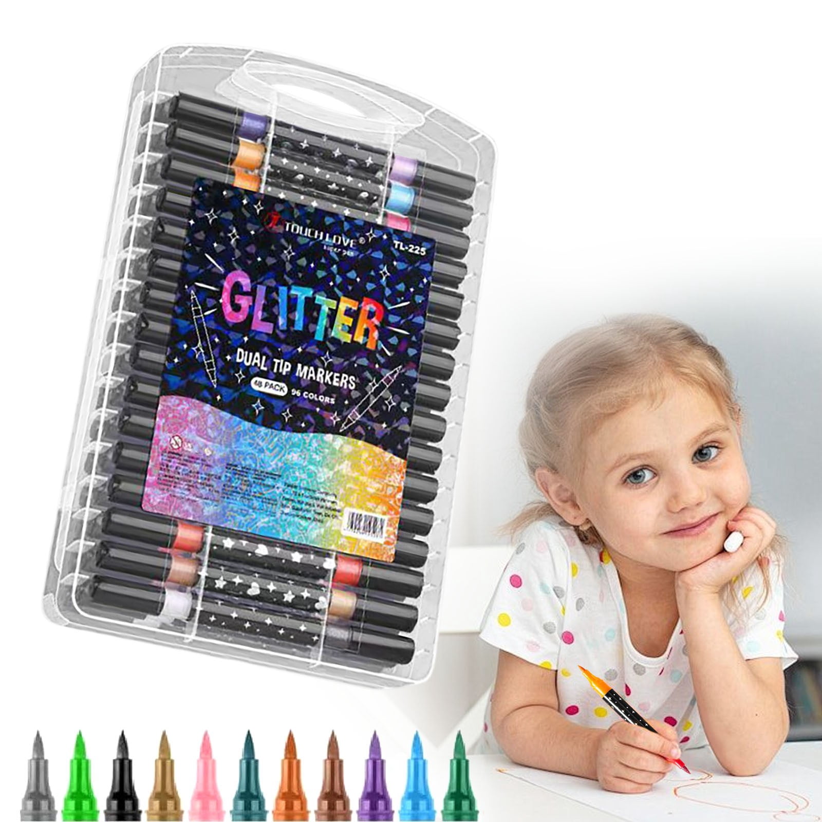 WUXIAB Dual Tip Glitter Markers,Glitter Gel Pens,Smooth Ink For Diy Projects,Glitter Pens Set 48pc,Dual Tip Glitter Markers,Sparkle Gel Pens for Art Journaling Coloring,Smooth Ink for Crafts Drawing